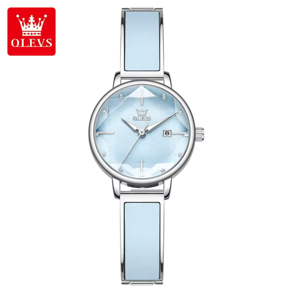 OLEVS 5656 Women’s Elegant Diamond Watch – Luxury Stainless Steel Quartz Waterproof - Steel Blue