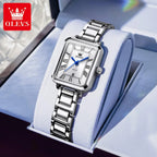 OLEVS 5641 Women’s Classic Square Watch – High Quality Stainless Steel - White