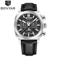 BENYAR 5205 Men's Watch – Sport Chronograph with Luminous Hands Black and Silver Dial