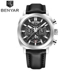 BENYAR 5205 Men's Watch – Sport Chronograph with Luminous Hands Black and Silver Dial