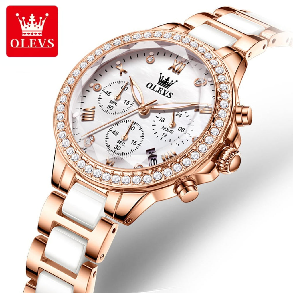 OLEVS 9999 Women’s Fashion Watch – Waterproof Quartz with Elegant Design Rose Gold and White