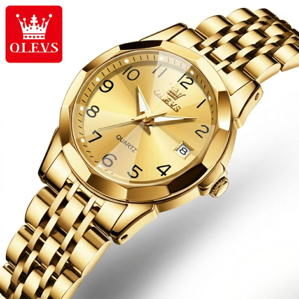 OLEVS 9970 Women’s Fashion Watch – Stainless Steel Waterproof Quartz for Ladies Gold