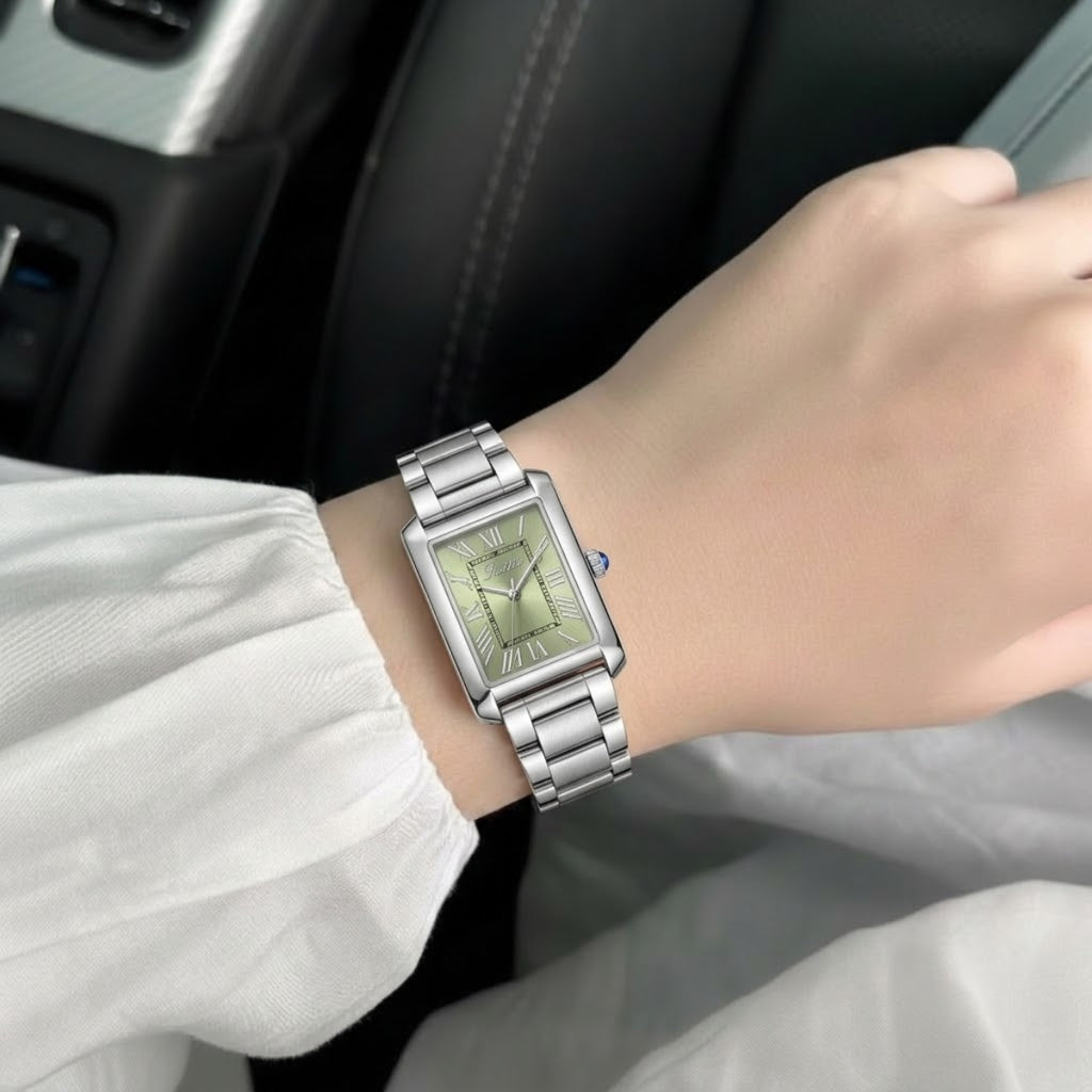 Scottie 9655 Women’s Classic Square Gold Watch – Luxury Stainless Steel Quartz Wristwatch  Green