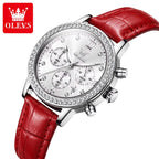 OLEVS 9933 Women’s Fashion Leather Watch – Waterproof Quartz Ladies’ Wristwatch Red