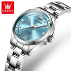 OLEVS 3703 Women’s Elegant Stainless Steel Watch – High Quality Classic Luxury Quartz Wristwatch - Silver and Blue