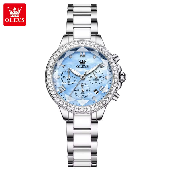OLEVS 9999 Women’s Fashion Watch – Waterproof Quartz with Elegant Design Blue and Silver