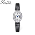 Scottie 9780 Women’s High-End Oval Watch – Elegant Leather Quartz Wristwatch - Black and Silver