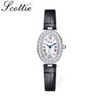 Scottie 9780 Women’s High-End Oval Watch – Elegant Leather Quartz Wristwatch - Black and Silver