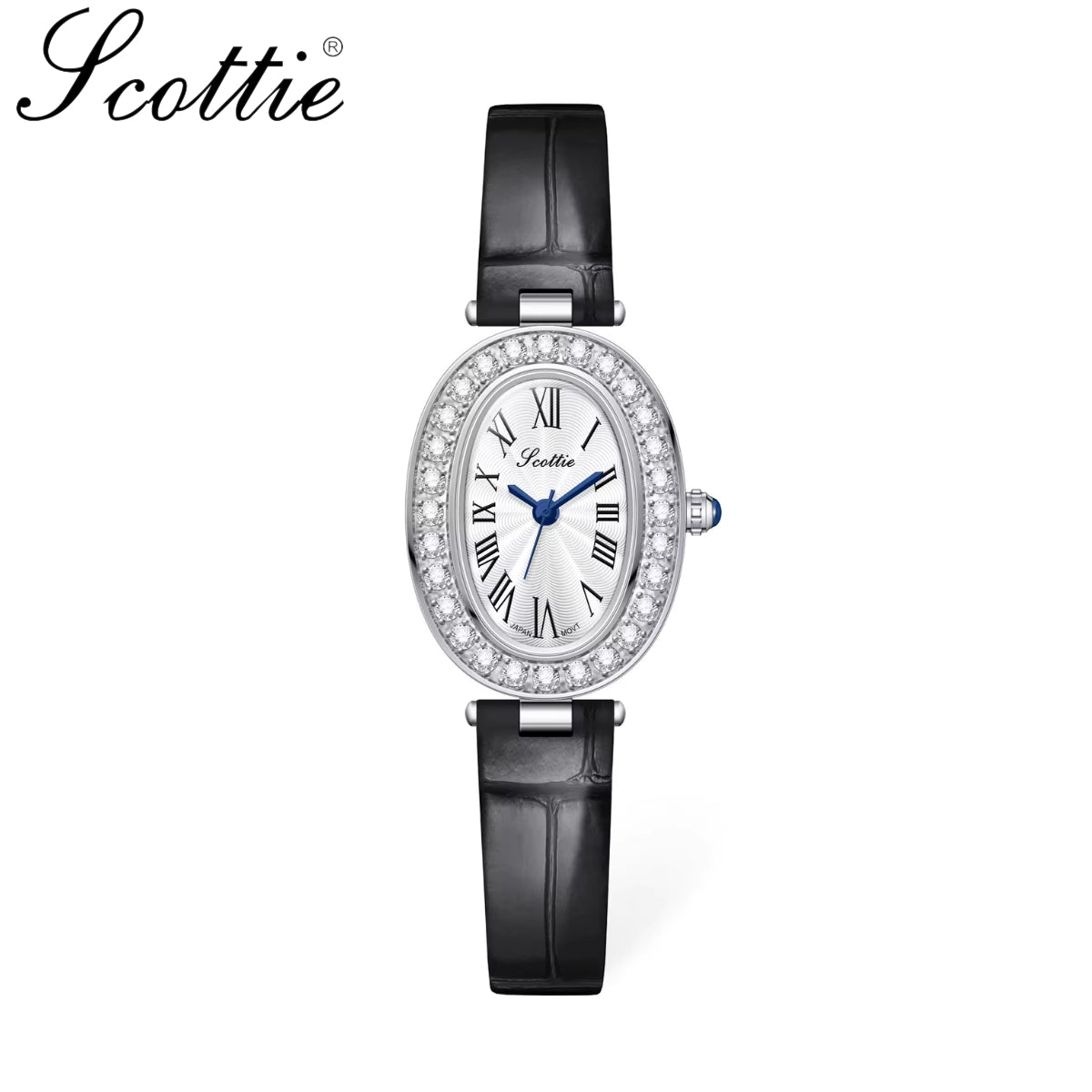 Scottie 9780 Women’s High-End Oval Watch – Elegant Leather Quartz Wristwatch - Black and Silver