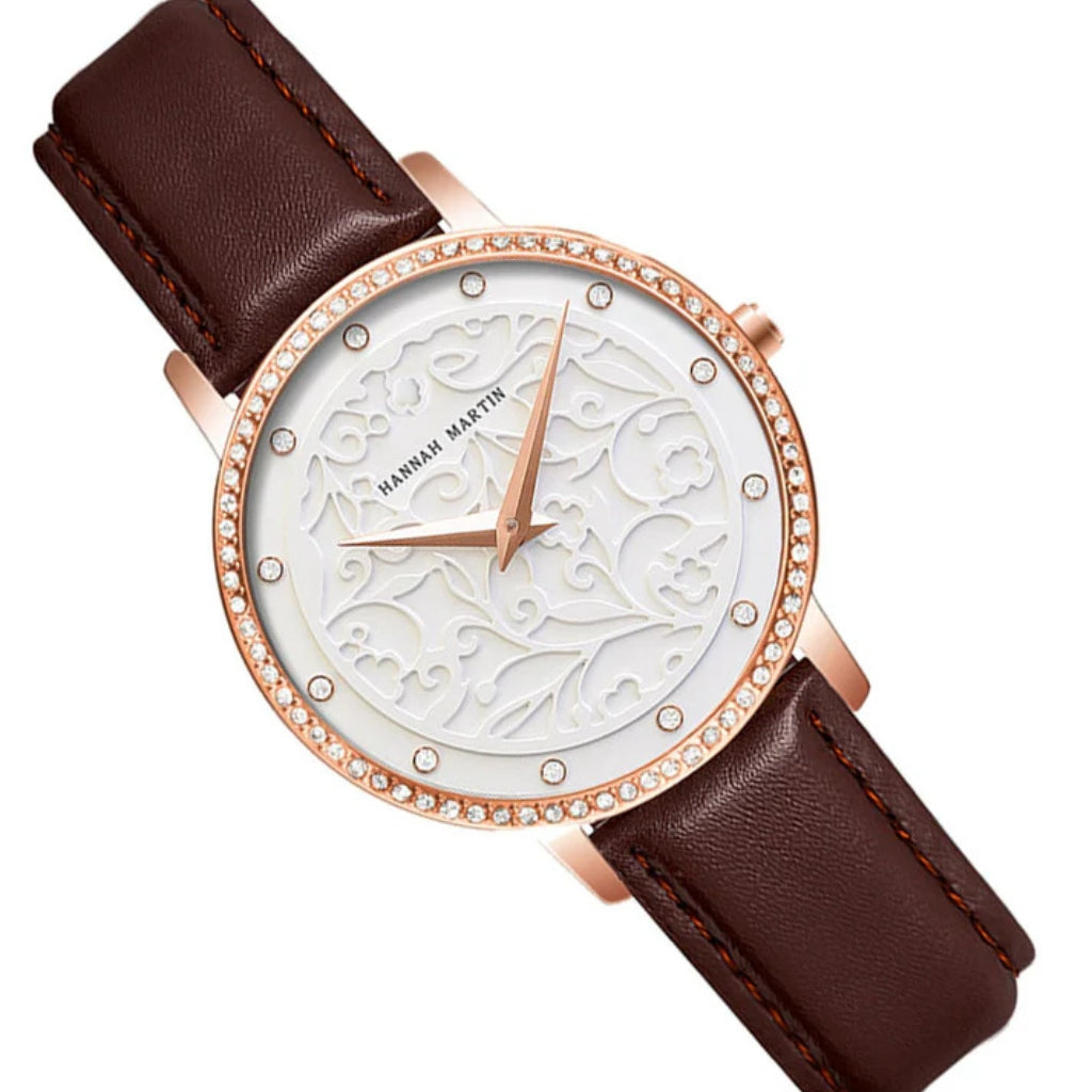 Hannah Martin 1073 New Women’s Fashion Watch – Ladies’ Quartz Wristwatch  Brown and White
