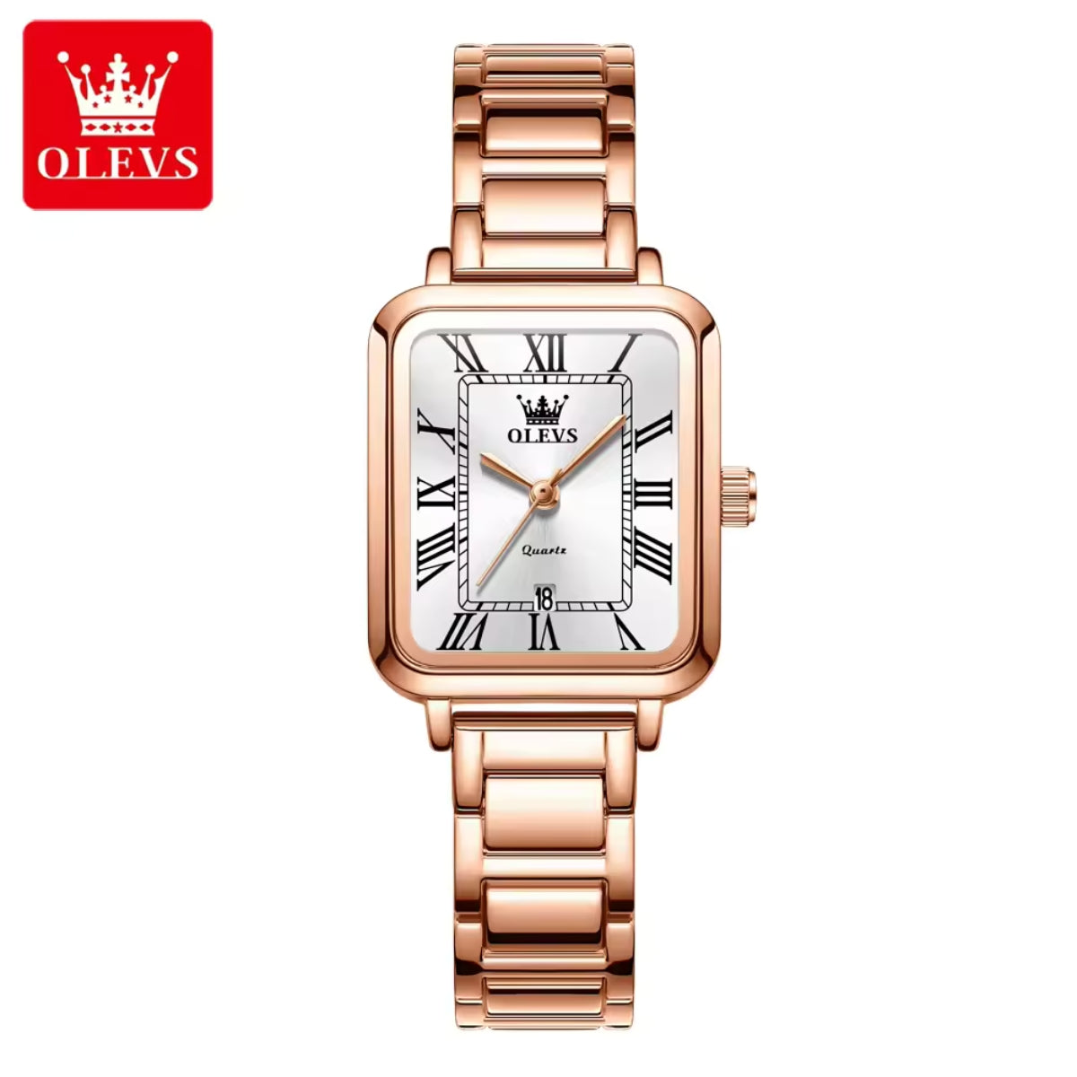 OLEVS 5641 Women’s Classic Square Watch – High Quality Stainless Steel - Rose White