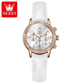 OLEVS 9933 Women’s Fashion Leather Watch – Waterproof Quartz Ladies’ Wristwatch Gold and White