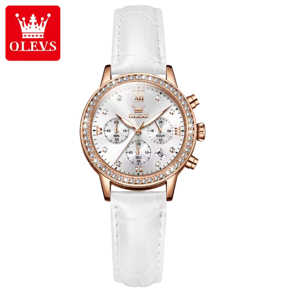 OLEVS 9933 Women’s Fashion Leather Watch – Waterproof Quartz Ladies’ Wristwatch Gold and White