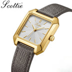 Scottie 9153 Women’s Square Leather Watch – Luxury Quartz Water-Resistant Wristwatch for Ladies White