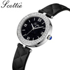 Scottie 9562 Women’s Luxury Fashion Watch –  Quartz Wristwatch with Shiny Leather Strap Black