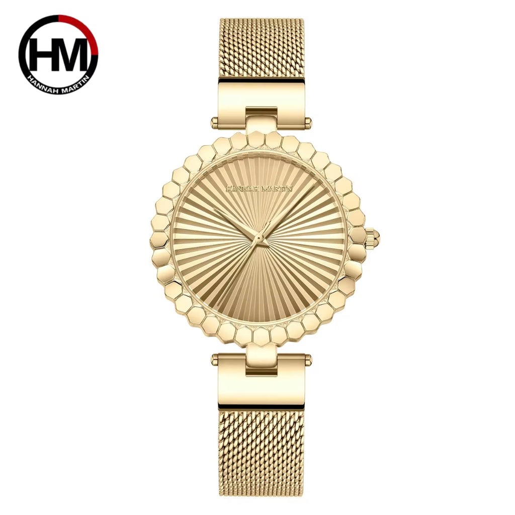 HANNAH MARTIN 1571 Women’s Fashion Watch – Unique Simple Design with Japanese Quartz & Stainless Steel Gold