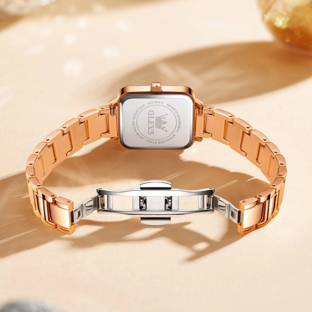 OLEVS 5641 Women’s Classic Square Watch – High Quality Stainless Steel - Rose White