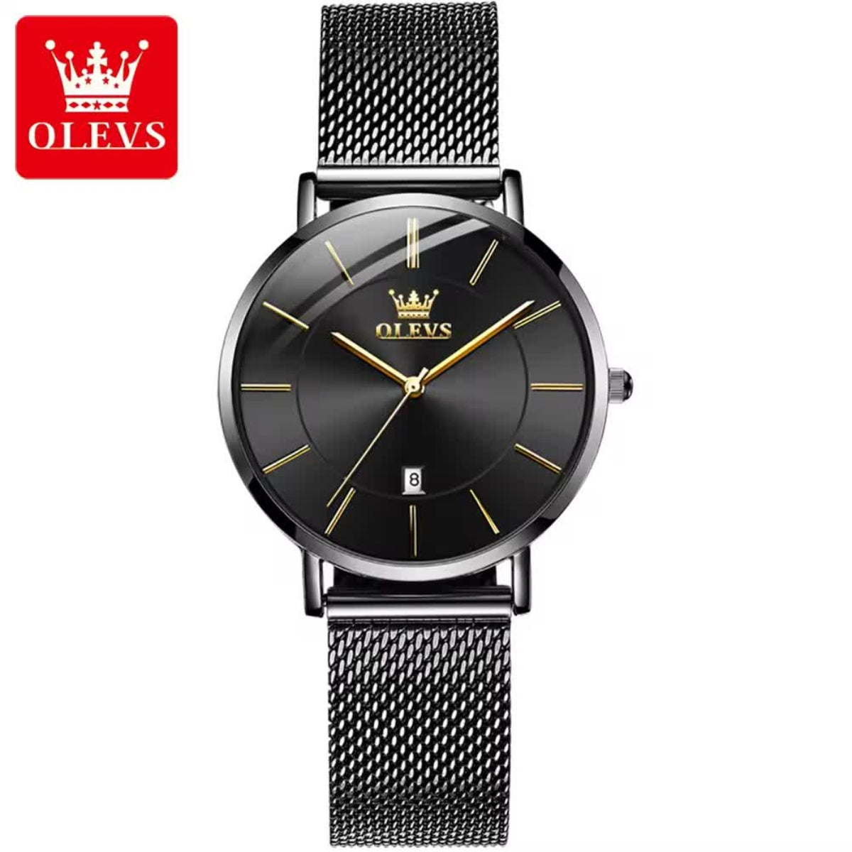 OLEVS 5869 Women’s Ultra-Thin Mesh Watch – Waterproof Luxury Quartz with Steel Strap Black