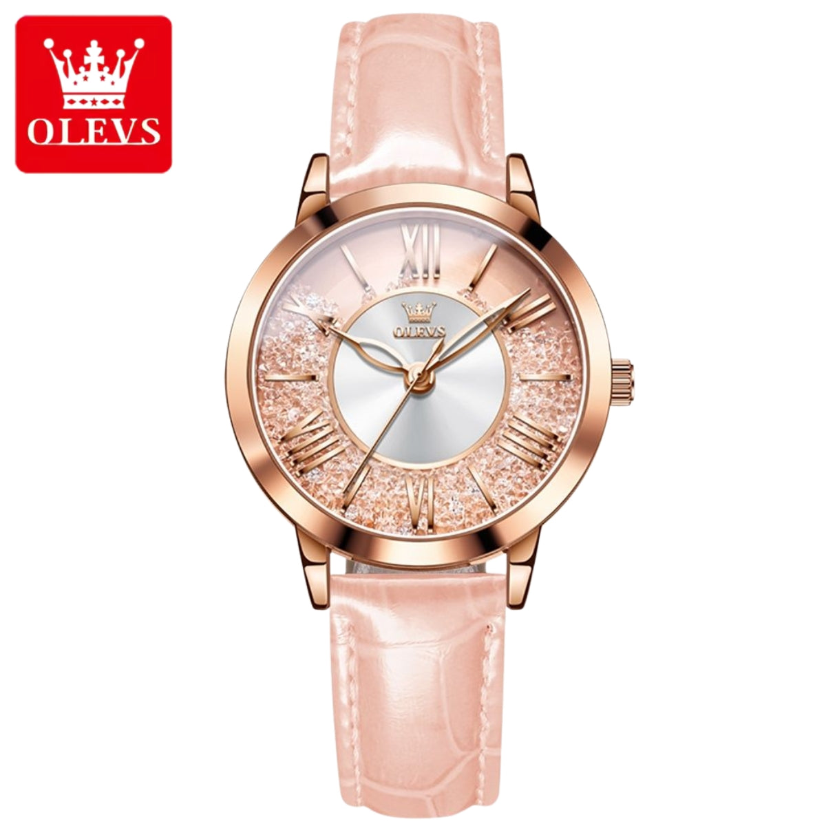 OLEVS 5539 Women’s Pink Skeleton Watch – Luxury Transparent Fashion Quartz Wristwatch (Waterproof)