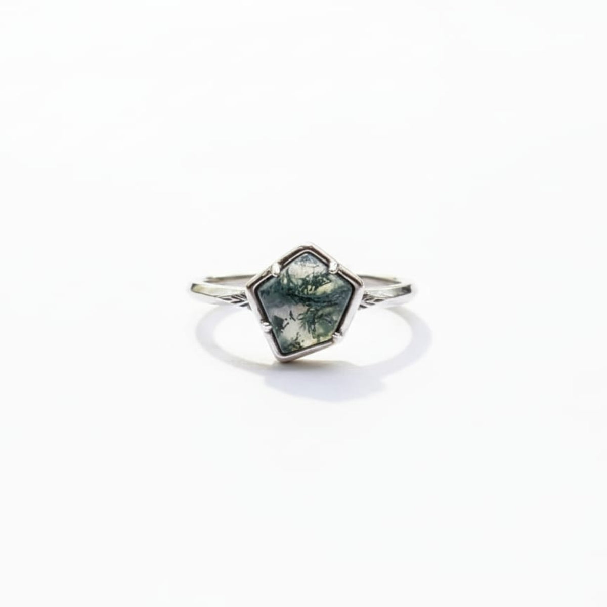 Geometric Moss Agate Ring