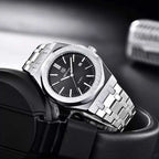BENYAR 5156 Men's Luxury integrated-Bracelet "Royal Oak" Inspired Design- Silver and Black Watch
