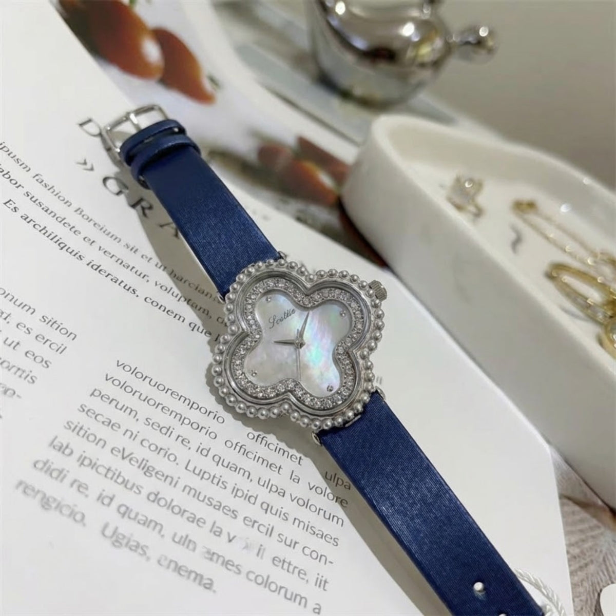 Scottie 9686 Women’s Watch – Waterproof Quartz with Diamond Accents & Leather Strap Blue