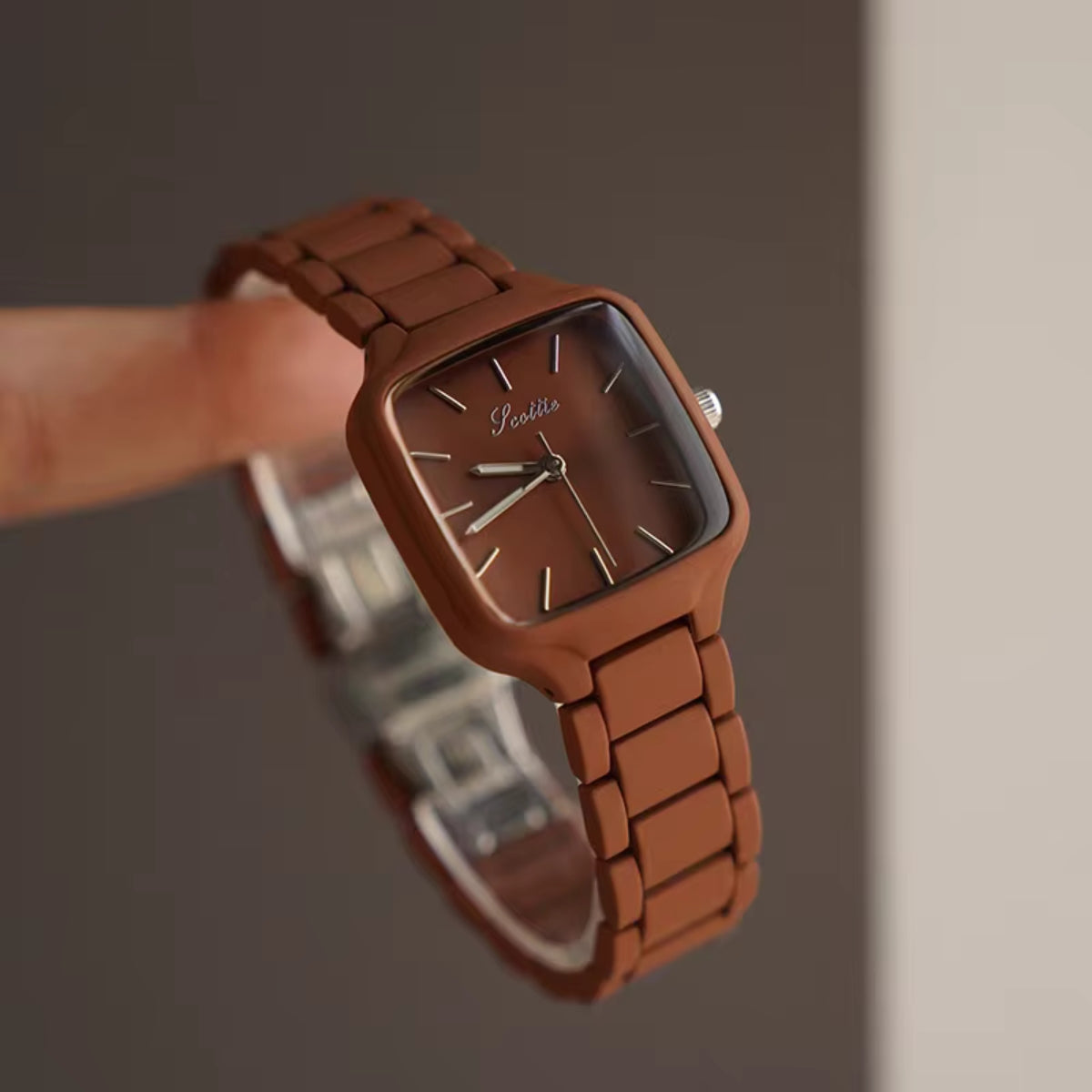 Scottie 9718 Women’s Luxury Square Watch – Stainless Steel Quartz with Brown Color