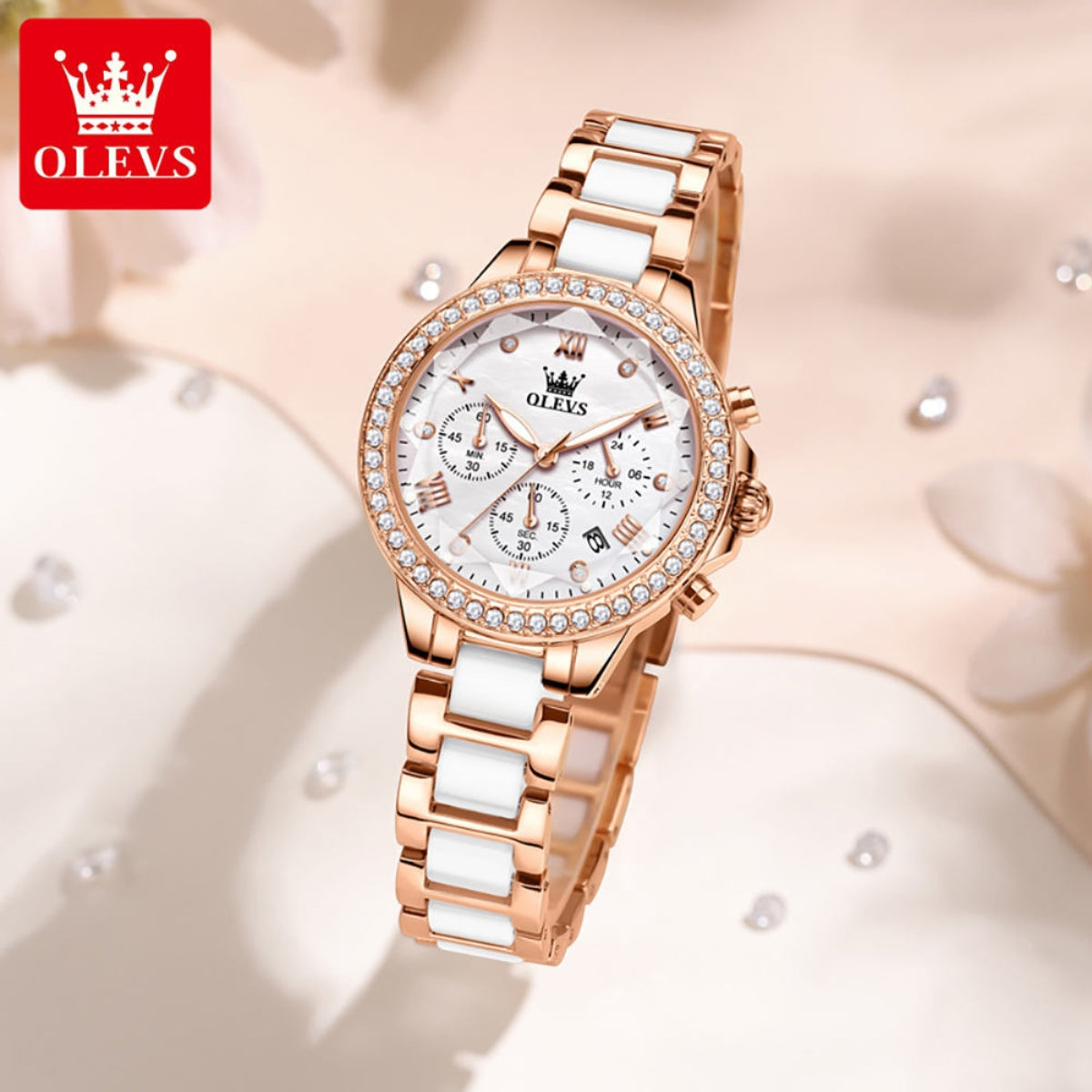 OLEVS 9999 Women’s Fashion Watch – Waterproof Quartz with Elegant Design Rose Gold and White
