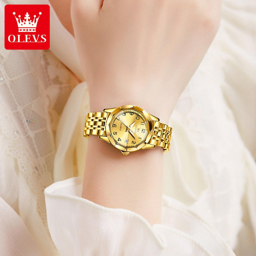 OLEVS 9970 Women’s Fashion Watch – Stainless Steel Waterproof Quartz for Ladies Gold