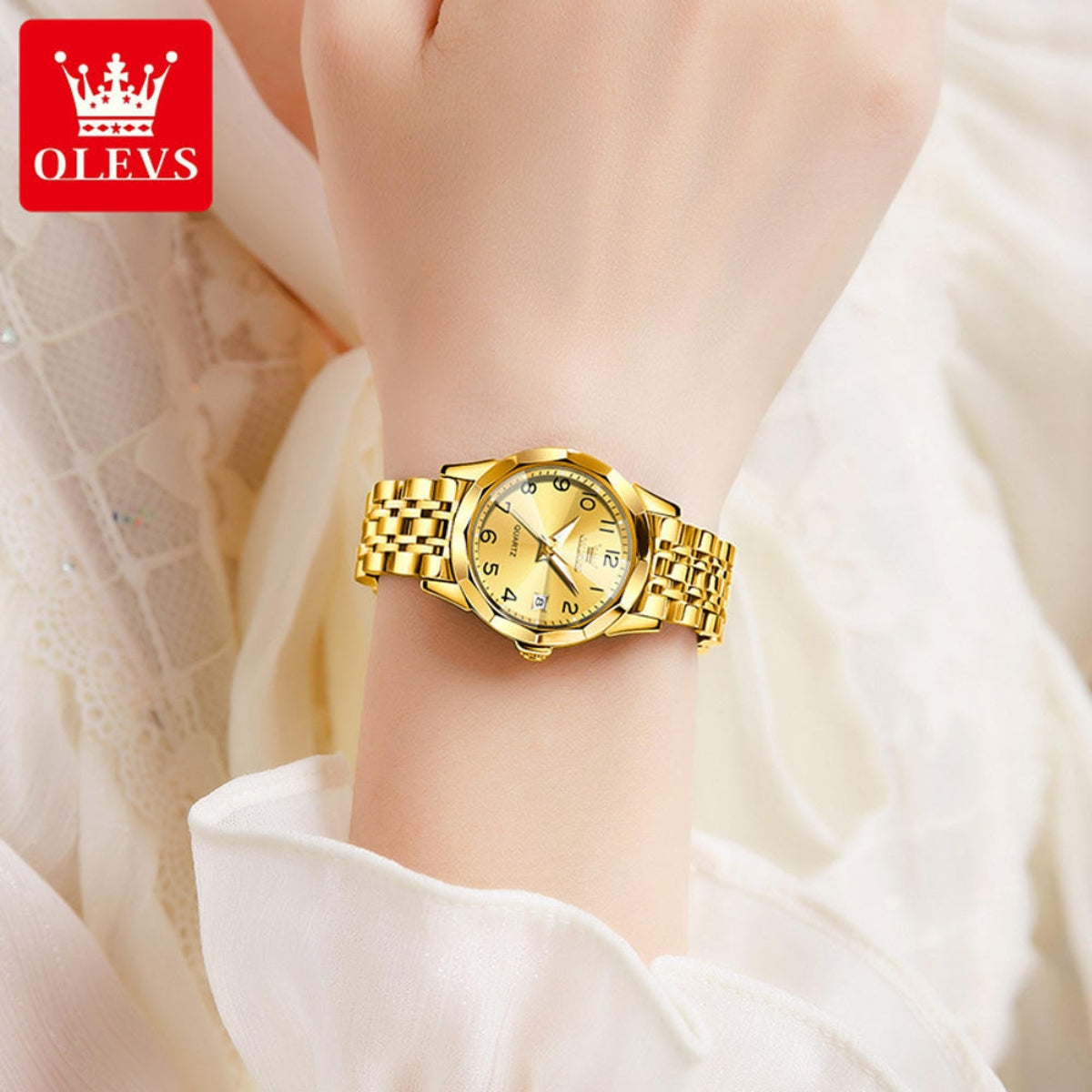 OLEVS 9970 Women’s Fashion Watch – Stainless Steel Waterproof Quartz for Ladies Gold