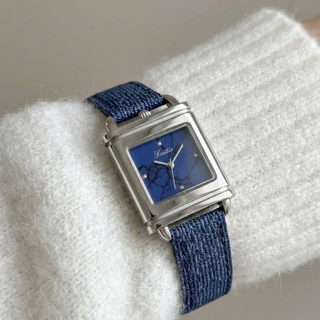 Scottie 9741 Women’s Luxury Square Watch – Waterproof Custom Quartz Wristwear with Leather Strap Blue
