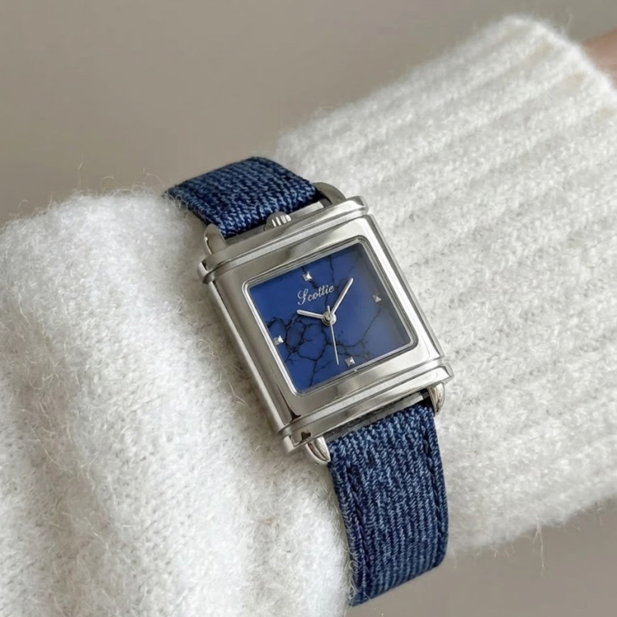 Scottie 9741 Women’s Luxury Square Watch – Waterproof Custom Quartz Wristwear with Leather Strap Blue