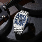 NAVIFORCE 8066 Luxury Chronograph Men's Watch – Heavy Duty Stainless Steel 3-Dial Quartz Sport Wristwatch with Date Display Blue