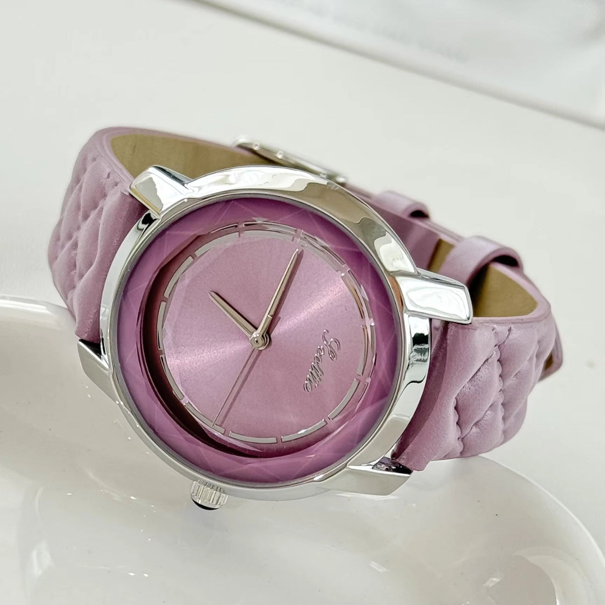 Scottie 9728 Women’s Luxury Square Watch – Waterproof Quartz Wristwatch with Leather Band Purple