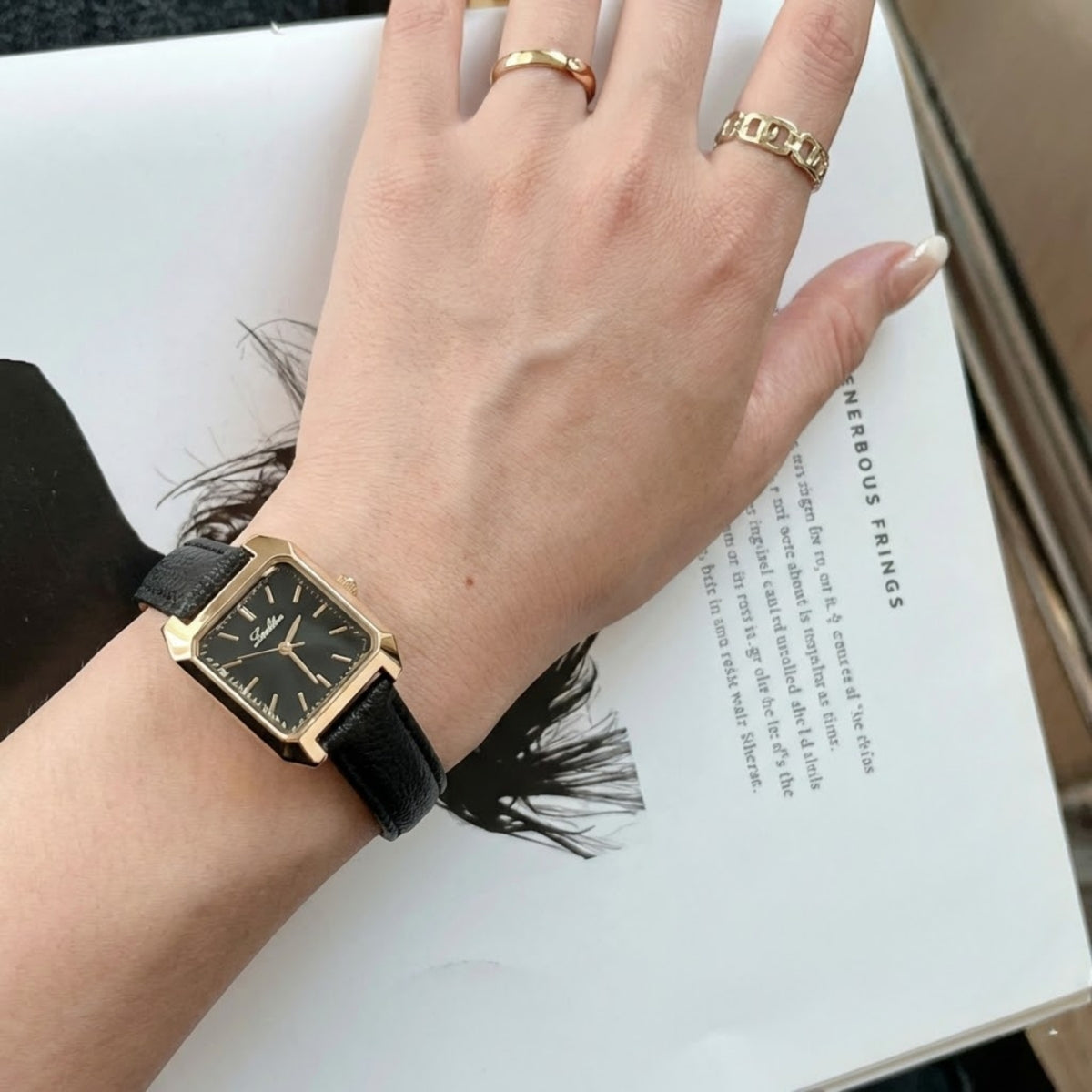 Scottie 9153 Women’s Square Leather Watch – Luxury Quartz Water-Resistant Wristwatch for Ladies Black