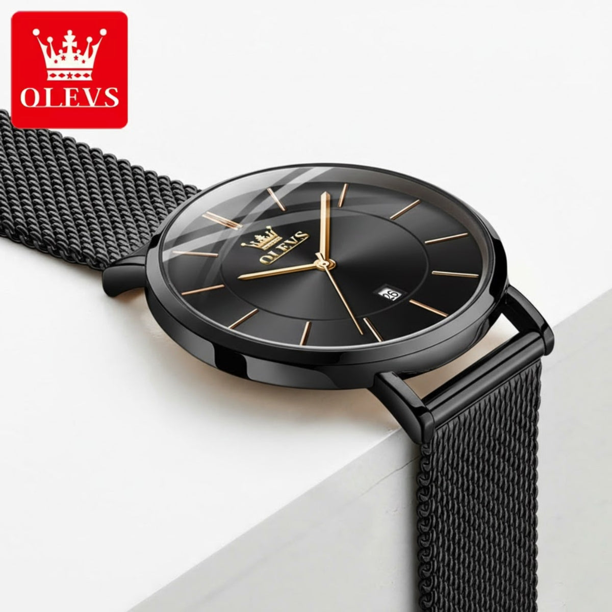 OLEVS 5869 Women’s Ultra-Thin Mesh Watch – Waterproof Luxury Quartz with Steel Strap Black