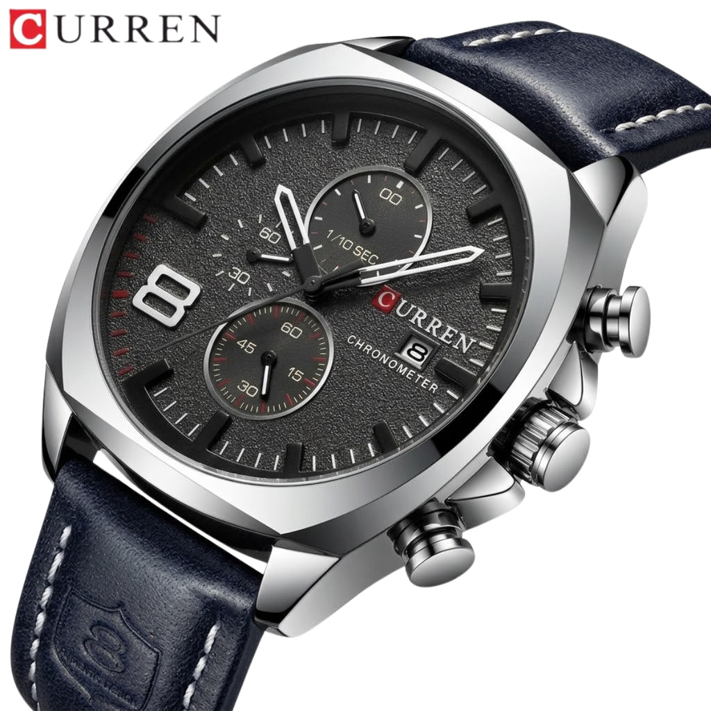 CURREN 8324 Luxury Sport Watch – Waterproof Quartz Chronograph with Date Display Silver