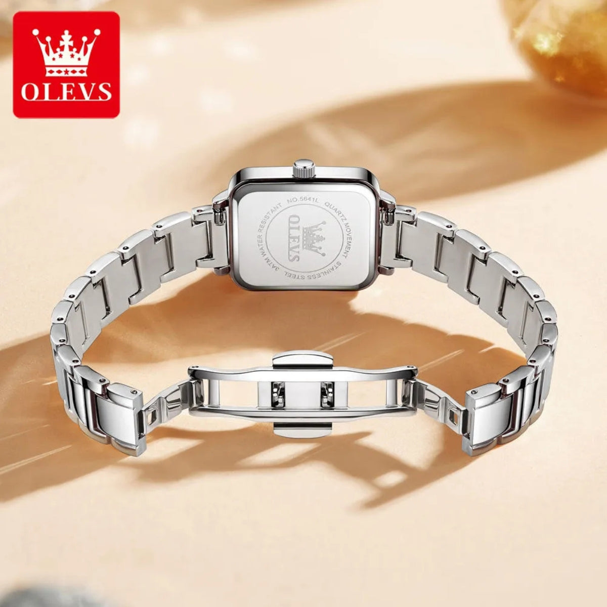 OLEVS 5641 Women’s Classic Square Watch – High Quality Stainless Steel - White