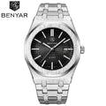 BENYAR 5156 Men's Luxury integrated-Bracelet "Royal Oak" Inspired Design- Silver and Black Watch