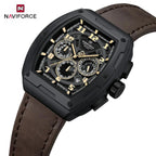 NAVIFORCE 8053 Men's Watch – Waterproof Sport Chronograph with Luxury Leather Band Coffee