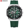 CURREN 8462 Men’s Sport Chronograph Luminous Waterproof Watch with Silicone Strap & Date Green Silver