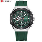 CURREN 8462 Men’s Sport Chronograph Luminous Waterproof Watch with Silicone Strap & Date Green Silver