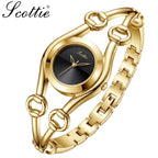 Scottie 9737 Women’s Luxury Watch – New  Shape Alloy Wristwatch with Buckle Clasp Gold and Black