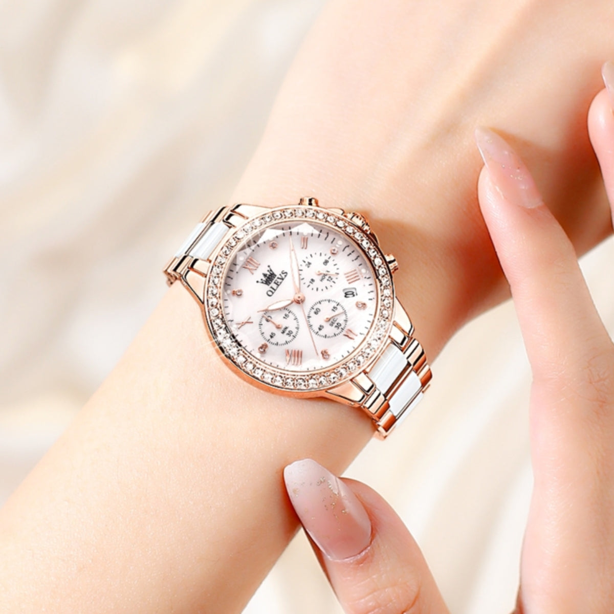OLEVS 9999 Women’s Fashion Watch – Waterproof Quartz with Elegant Design Rose Gold and White