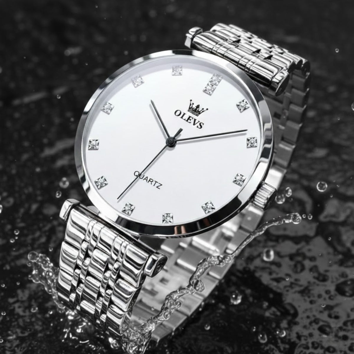 OLEVS 5596 Luxury Women's Watch – Quartz Wristwatch Set - Silvery White