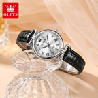 OLEVS 5645 Women’s Retro Classic Watch – Luxury Gold Quartz Wristwatch with Leather Strap & Roman Numerals Silver and White