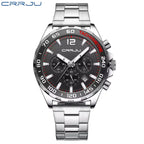 CRRJU 2299 Luxury Chronograph Watch – Premium Stainless Steel Bracelet, Elegant Business Wristwatch for Men Black Silver