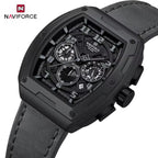 NAVIFORCE 8053 Men's Watch – Waterproof Sport Chronograph with Luxury Leather Band Black