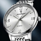 POEDAGAR 826 Waterproof Watch – High-Grade Stainless Steel Quartz Movement Luxury Date Display Wristwatch for Men White