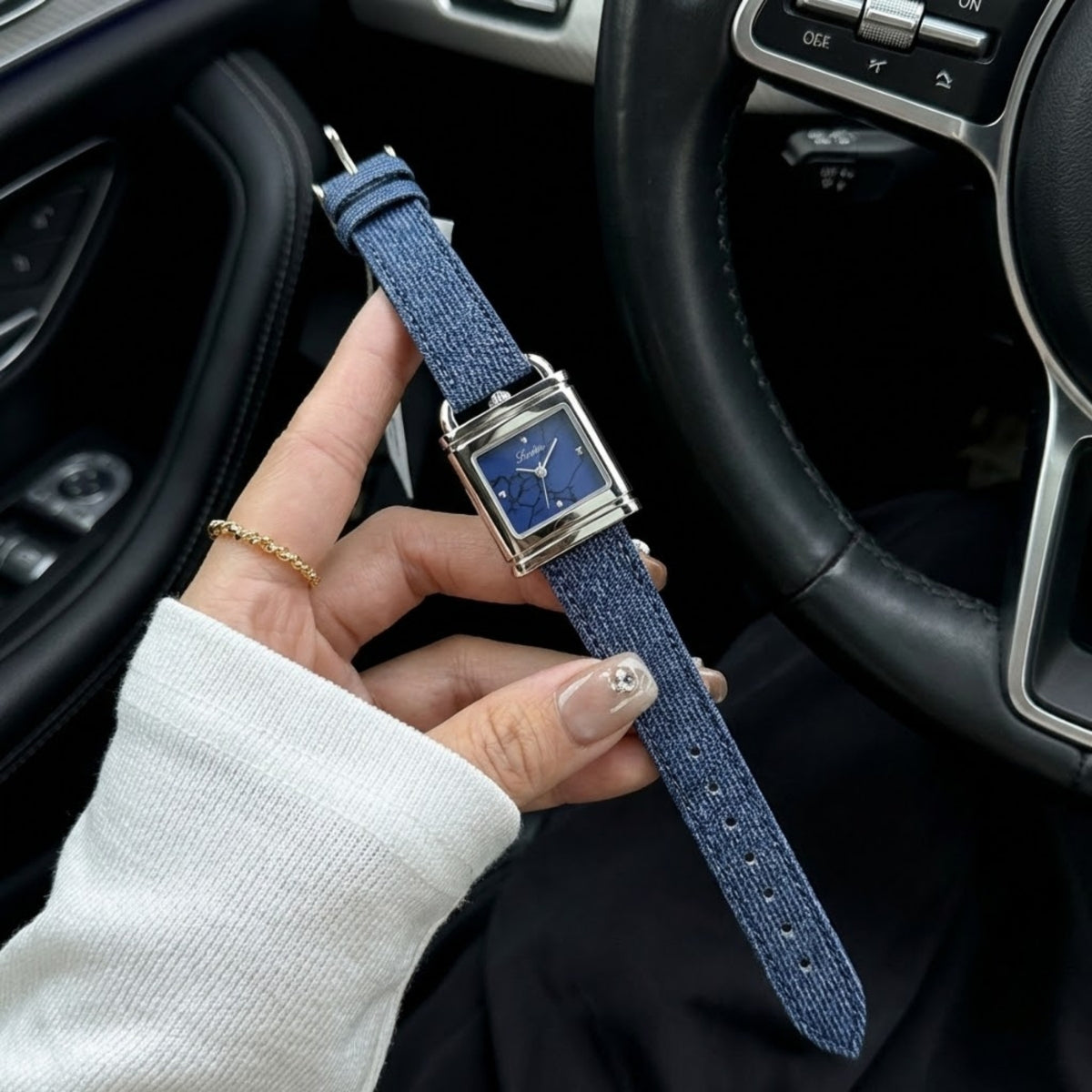 Scottie 9741 Women’s Luxury Square Watch – Waterproof Custom Quartz Wristwear with Leather Strap Blue